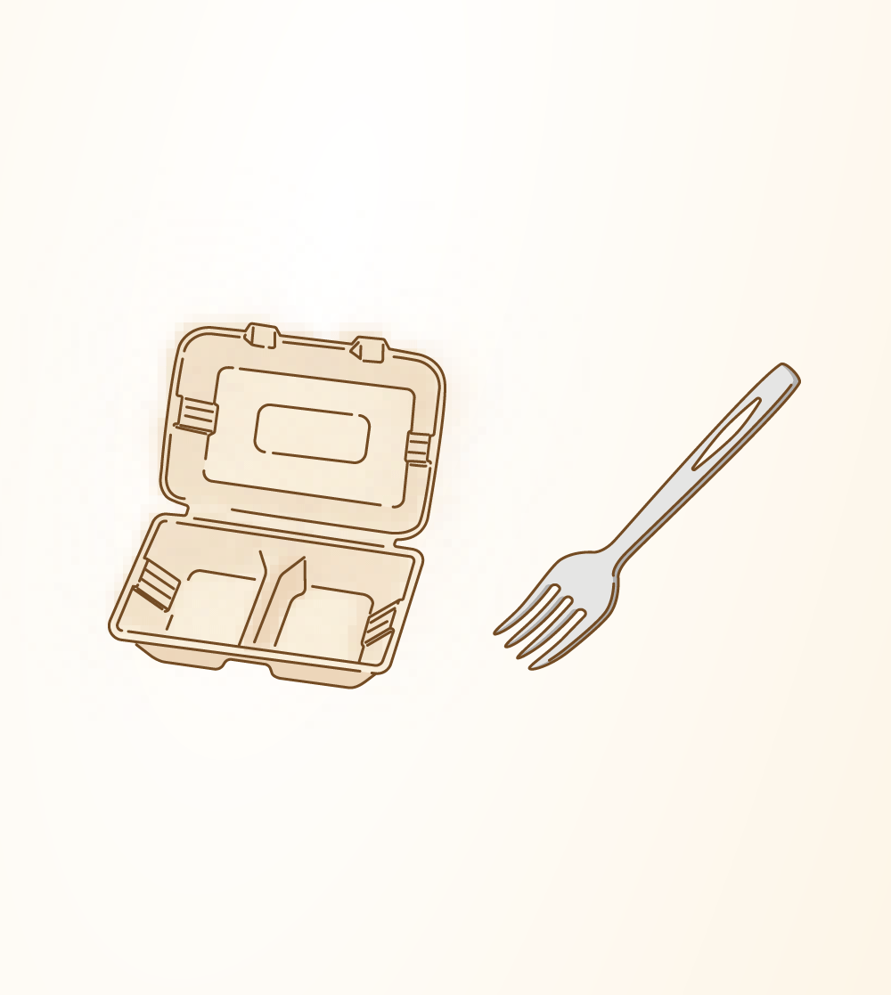 廃材利用バガス容器と軽量化カトラリー